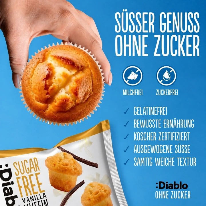 Diablo 6x muffins à la vanille sans sucre, lot économique de 6 (270 g, 12,9 g de glucides comptabilisables* par muffin)