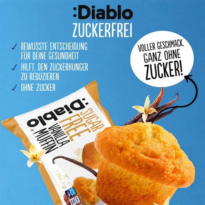 Diablo 6x muffins à la vanille sans sucre, lot économique de 6 (270 g, 12,9 g de glucides comptabilisables* par muffin)