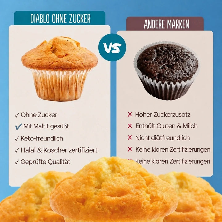 Diablo 6x muffins à la vanille sans sucre, lot économique de 6 (270 g, 12,9 g de glucides comptabilisables* par muffin)