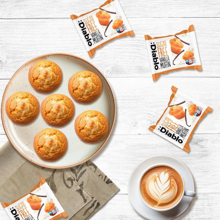 Diablo 6x muffins à la vanille sans sucre, lot économique de 6 (270 g, 12,9 g de glucides comptabilisables* par muffin)