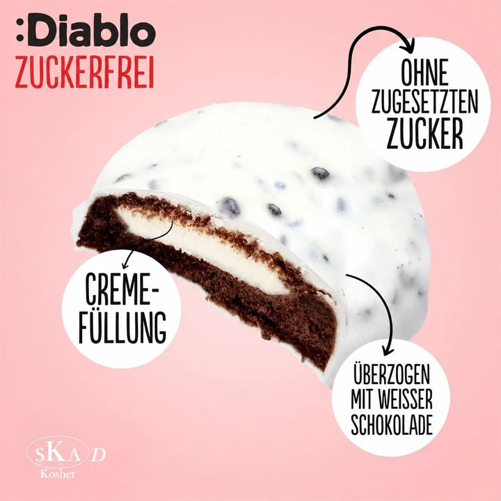Diablo sans sucre : cookies, biscuits au chocolat blanc à la crème au lait (128 g, 3,2 g de glucides comptabilisables* par biscuit)