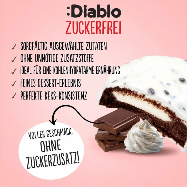 Diablo sans sucre : cookies, biscuits au chocolat blanc à la crème au lait (128 g, 3,2 g de glucides comptabilisables* par biscuit)