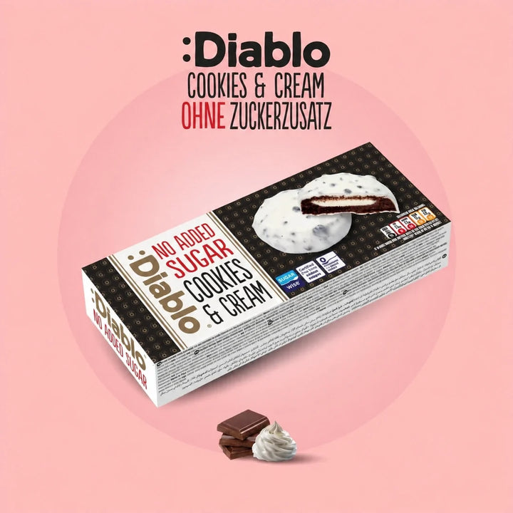 Diablo sans sucre : cookies, biscuits au chocolat blanc à la crème au lait (128 g, 3,2 g de glucides comptabilisables* par biscuit)