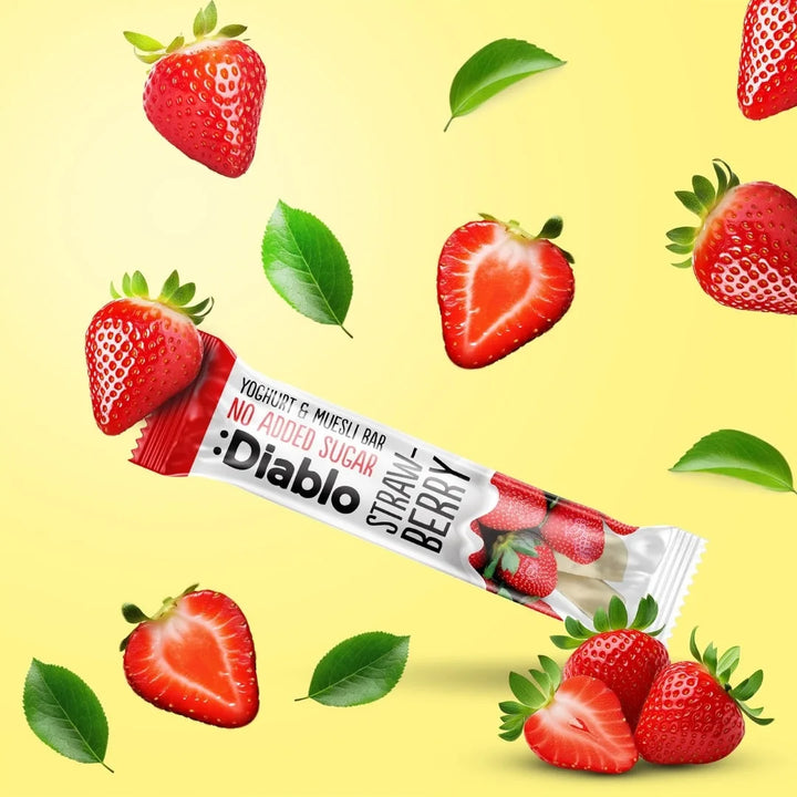 Diablo sans sucre : barre de muesli au yaourt et aux fraises (30 g, 11,4 g de glucides comptabilisables*)