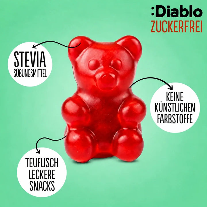Diablo gominolas sin azúcar (75 g, 1,5 g de HC* contabilizables por bolsa), dulces Diablo