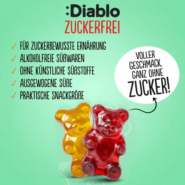 Diablo gominolas sin azúcar (75 g, 1,5 g de HC* contabilizables por bolsa), dulces Diablo