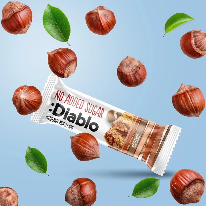 Diablo sans sucre : barre de muesli aux noisettes (30 g, seulement 13,8 g de glucides comptabilisables*)
