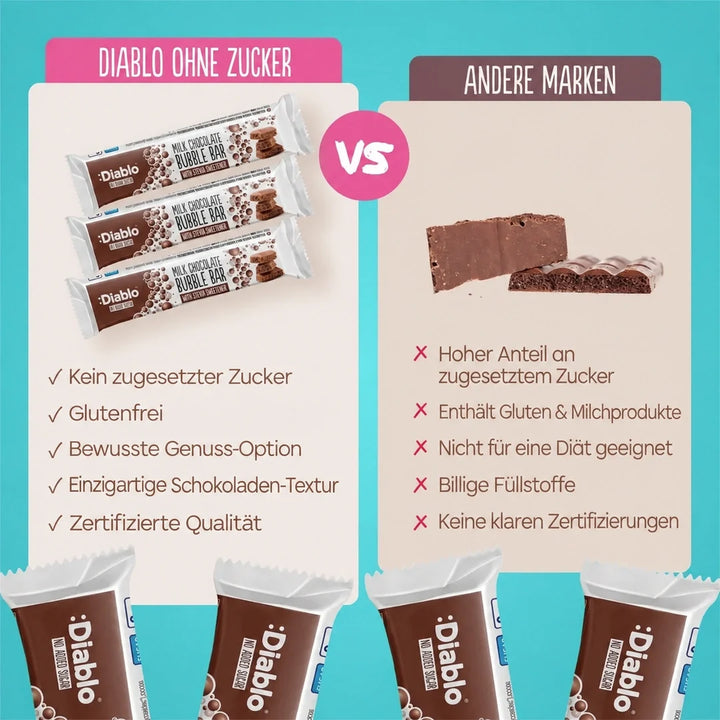 Diablo sans sucre : barre chocolatée Bubble (30 g, 3,6 g de glucides comptabilisables*)
