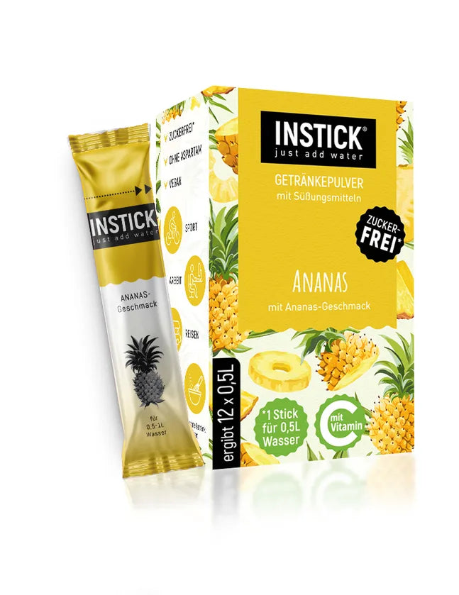INSTICK polvo para bebidas sin azúcar, piña 12x (12 x 0,5 l, sin KH/BE)