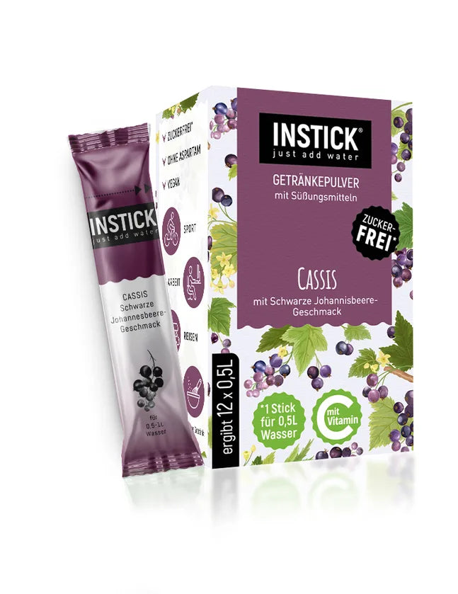 INSTICK polvo para preparar bebidas sin azúcar, casis 12x (12 x 0,5 l, sin HC/BE)