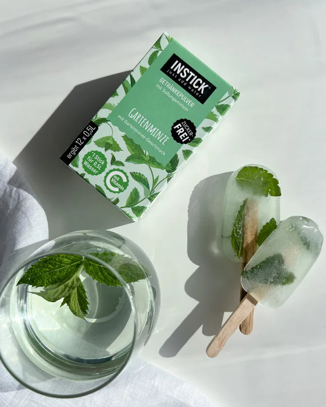 INSTICK menta de jardín 12x polvo para bebidas sin azúcar, vegano (12 x 0,5 l, sin KH/BE)