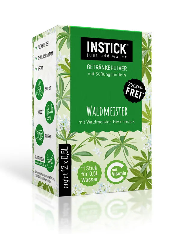 INSTICK aspérula 12x polvo para bebidas para bebidas sin azúcar, vegano (12 x 0,5 l, sin HC/UB)