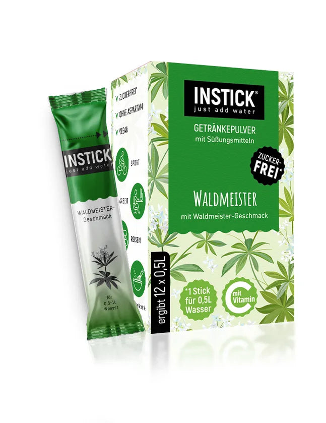 INSTICK aspérula 12x polvo para bebidas para bebidas sin azúcar, vegano (12 x 0,5 l, sin HC/UB)