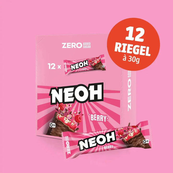 Barrita NEOH Berry: 12x barritas de chocolate Berry sin azúcar, con sabor a frutos rojos, pack ahorro 10+2 (3 g de HC* computables por barrita)