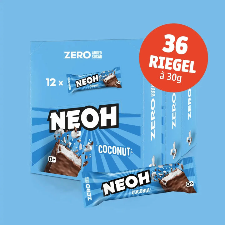 NEOH Coconut Bar 12x Schokoriegel, Kokosriegel ohne Zucker, 10+2 Sparpack (3 g anrechenbare KH* je Riegel)