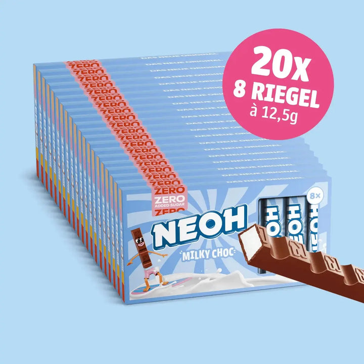 NEOH MILKY CHOC barritas: 8x barritas de chocolate con leche sin azúcar (1,6 g de HC contables* por barrita)