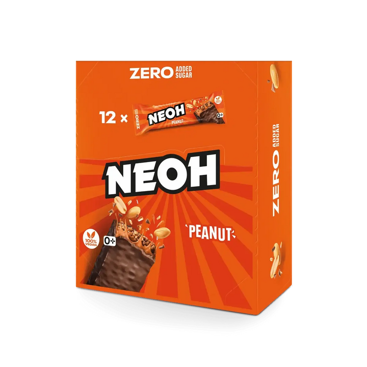 Barre chocolatée NEOH Peanut Bar : 12x barres véganes sans sucre, lot économique 10+2 (3,6 g de glucides* pris en compte par barre)