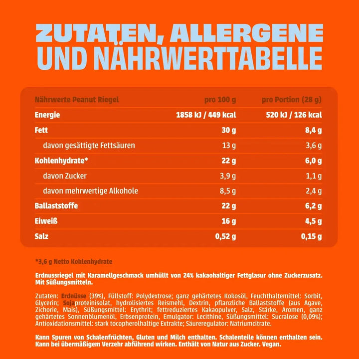 Barre chocolatée NEOH Peanut Bar : 12x barres véganes sans sucre, lot économique 10+2 (3,6 g de glucides* pris en compte par barre)