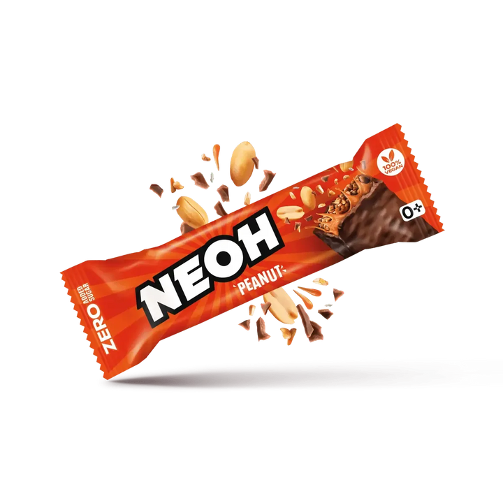 Barre chocolatée NEOH Peanut Bar : 12x barres véganes sans sucre, lot économique 10+2 (3,6 g de glucides* pris en compte par barre)